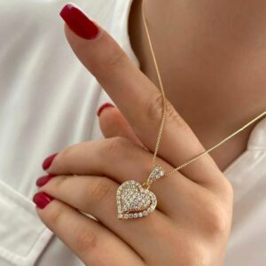 گردنبند قلبی فول نگین